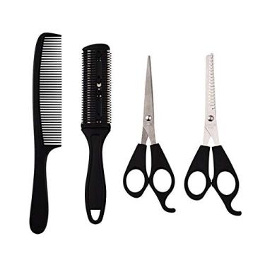 Imagem de Kit de Tesouras para Corte Cabelo Cabeleireiro Casa Salão - Pente e com Lâmina Homens Mulheres Desgaste em Aço Inoxidável