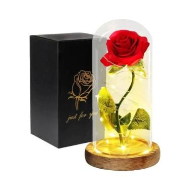 Imagem de Rosa Eterna Com Tampa De Vidro, Flor Artificial Tema Bela E a Fera, Pr