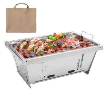 Imagem de Grelhador De Carvão Portátil Para Campismo | Churrasqueira a Carvão Dobrável | Grelhador De Churrasco Dobrável - Conjuntos De Ferramentas Para Churrasco Com Alças Para Campismo, Piquenique, Praia, Jar