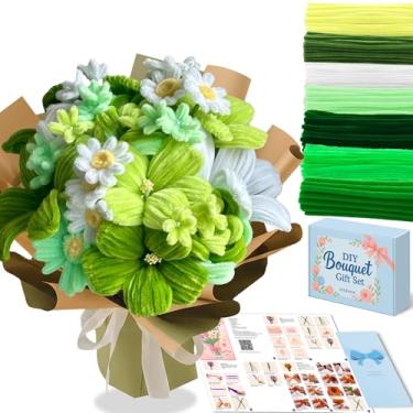 Imagem de NREDXOON Kit de limpeza de cachimbo de flores para adultos, kit de fabricação de buquê de camélia verde faça você mesmo, artesanato relaxante para alívio do estresse, presente de aniversário feito à
