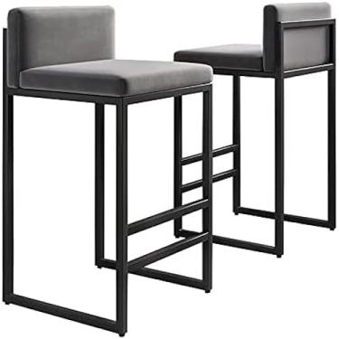 Imagem de Bancos De Bar De Veludo Modernos Conjunto De 2 Cadeiras De Balcão De Café Da Manhã Com Encosto, Cadeiras De Bar Bancos Altos Para Ilhas De Cozinha/bar Doméstico, Assento,Cinza,Altura 55cm,Construc