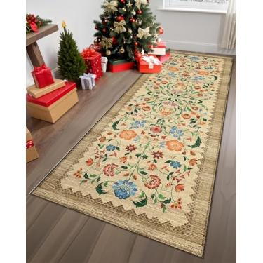 Imagem de Tapete floral 6 x 20 cm para corredores, tapetes de corredor de cozinha Boho antiderrapantes para banho, tapete vintage lavável para quarto, tapetes longos macios para entrada, banheiro, lavanderia