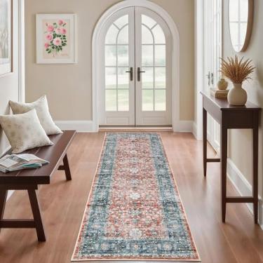 Imagem de Tapete vintage 2х6 Runner, antiderrapante, lavável, resistente a manchas, supermacio, envelhecido, tapete persa, ideal para áreas de alto tráfego no quarto, sala de estar, cozinha, corredor, vermelho