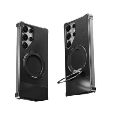 Imagem de Capa protetora de couro magnético de metal para Samsung S25 24 23 Ultra S23U capa para celular S24U clássica (preta, Samsung S23 Ultra)