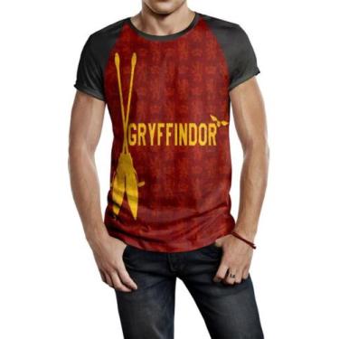Imagem de Camiseta Raglan Masculina Gryffindor Harry Potter Ref:399, Preto, P