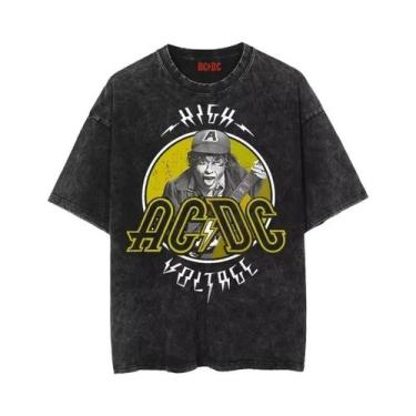 Imagem de Camiseta Feminina De Verão ACDC Rock Punk Retro Em Algodão Lavado Com 