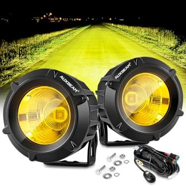 Imagem de Auxbeam Luz LED Offroad redonda de 8,89 cm, 50 W, luz de neblina âmbar de 5000 lm, combo de inundação de ponto amarelo para Jeep e caminhão