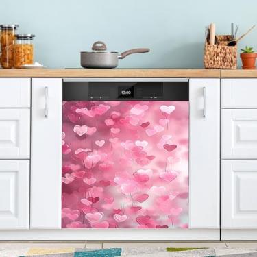 Imagem de ATTX Capa magnética para lava-louças dia dos namorados corações | Adesivo decorativo de eletrodomésticos de 58 x 66 cm para armários domésticos e eletrodomésticos #17