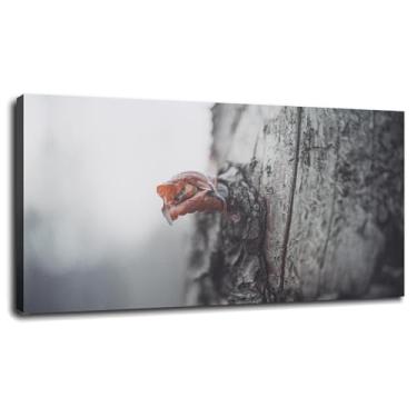 Imagem de Pôster de folhas de impressão em tela de ramo de arte de parede de inverno para casa conjunto de 1 decorações com moldura 33 x 20 cm