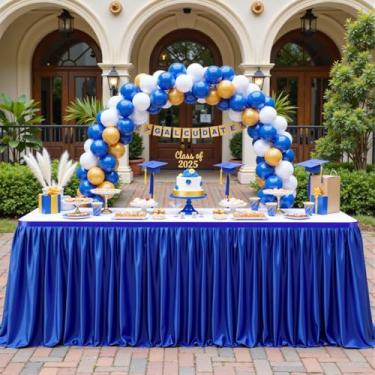 Imagem de Saia de mesa azul royal retangular, saia de mesa de 1,8 m, saia de mesa para professores, sala de aula, dormitório, chá de bebê, festa de aniversário, formatura, banquete, casamento, poliéster