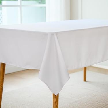 Imagem de Toalha de mesa branca 76 x 76 cm para mesas quadradas de 1,2 m ao ar livre de poliéster lavável sem rugas e à prova de derramamentos para festivais de casamento, festa e pátio