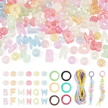 Imagem de Cheriswelry Kit de contas de acrílico para pulseira, chaveiro, letra A-Z, contas que brilham no escuro Rondelle espaçador solto com anéis de mola cordão de poliéster 18-19 mm para colar faça você