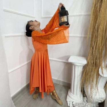 Imagem de Vestido Infantil de Dança Coreografia ASA Moda Meninas, Laranja, 6