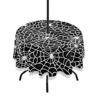 Imagem de Wassud Toalha de mesa redonda para uso ao ar livre com furo de guarda-chuva, teias de aranha, toalhas de mesa de 152 cm, toalhas de mesa para aniversário, casa de fazenda, cozinha