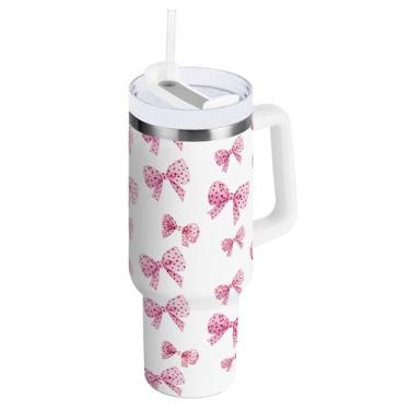 Imagem de SEHANY Lindo copo rosa de 850 g com alça, copo isolado de aço inoxidável a vácuo de parede dupla, à prova de vazamento, caneca de café isolada para viagem, cabe no suporte de copo de carro