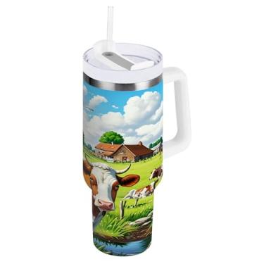 Imagem de SEHANY Copo Highland Cow de 1,134 g com alça, copos isolados de aço inoxidável a vácuo de parede dupla, à prova de vazamento, caneca de café isolada para viagem, cabe no suporte de copo de carro