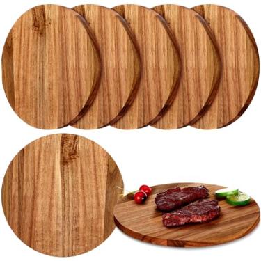 Imagem de Patelai Pacote com 6 tábuas de corte redondas de madeira acácia de 30,5 cm a granel 0,6 polegadas de espessura, bandeja de charcutaria, superfície lisa, multiuso, para pizza, frutas, legumes, pão