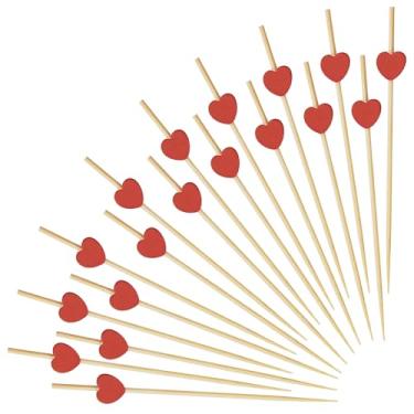 Imagem de Decorações de Dia dos Namorados, pacote com 100 palhetas de coquetel de coração vermelho - espetos de aperitivo de bambu de 12 cm para decoração de charcutaria, frutas, casamento e festa do dia dos