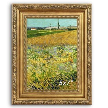 Imagem de GiftMust Moldura dourada antiga 12 x 18 cm, moldura ornamentada em relevo, 12 x 18 cm com vidro real temperado, suporte de mesa ou parede para impressões de arte ou imagens, 1 pacote com 1