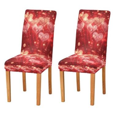 Imagem de Blueangle Conjunto de 2 capas elásticas laváveis para cadeira de jantar fogos de artifício do Dia dos Namorados - Capas protetoras para casa, cozinha e banquete (413)
