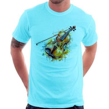 Imagem de Camiseta Violino Watercolor - Foca na Moda, Azul claro, GGG