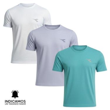 Imagem de Kit 3 Camisetas Diadora Small Logo Masculina - Cinza Claro e Azul Turquesa GG-Masculino