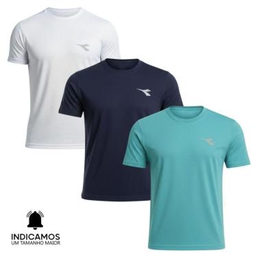 Imagem de Kit 3 Camisetas Diadora Small Logo Masculina - Branco e Azul Turquesa XGG-Masculino