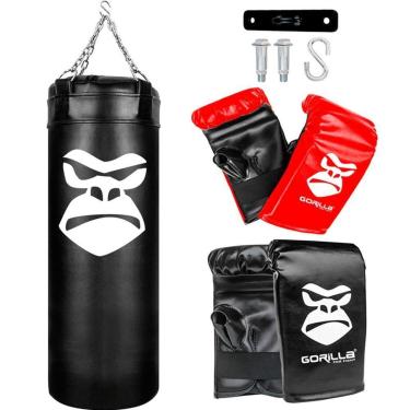 Imagem de Saco De Pancada Profissional Boxe 90 Cm + Luva Bate Saco Adulto + Luva Infantil + Suporte Gorilla-Unissex