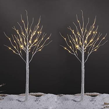 Imagem de LIGHTSHARE Árvore de bétula de 4 metros, 48 luzes de LED, branco quente, para casa, conjunto de 2, decoração de festival, festa e Natal, uso interno e externo (2x4FT)
