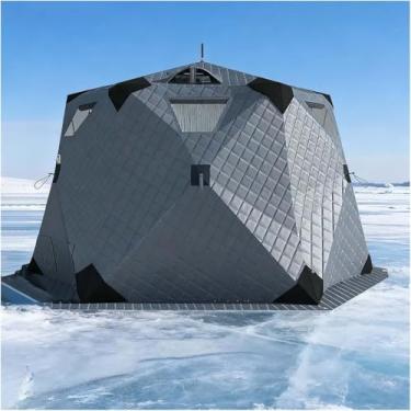 Imagem de Barraca de abrigo portátil para pesca no gelo para 6 a 10 pessoas com tomada de fogão e chão, 2,6 m x 2,6 m x 1,7 m, leve, fácil configuração, equipamento de acampamento de inverno durável
