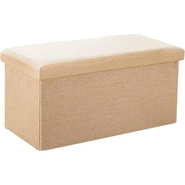 Imagem de Banqueta dobrável para pés otomana com tampa de armazenamento, banco retangular de linho para sala de estar, pátio e corredor - 76 x 38 x 38 cm (30 x 15 x 15 polegadas) - apoio para os pés versátil e