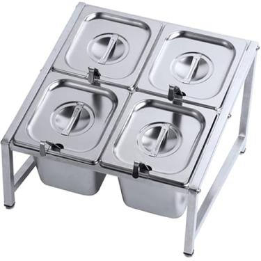 Imagem de Conjunto de suporte de temperos de aço inoxidável 304 com 8 panelas, colher e tampa – organizador de geleia de 2 fileiras, prateleira de armazenamento de bancada de cozinha, prata (57 x 35 x 25 cm)