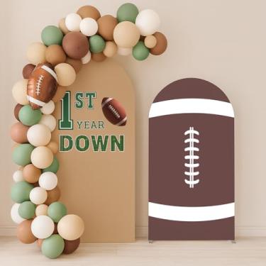 Imagem de Afoloa Conjunto de 2 capas de pano de fundo de arco de 1º ano para chá de bebê, 2 peças, arco de elastano, capa de tecido para meninos, futebol, esportes, jogos, decorações de festa de aniversário