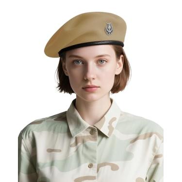Imagem de Boinas para mulheres e homens - Boina militar estilo exército dos EUA 100% lã, visual vintage de oficial britânico., Camelo, G