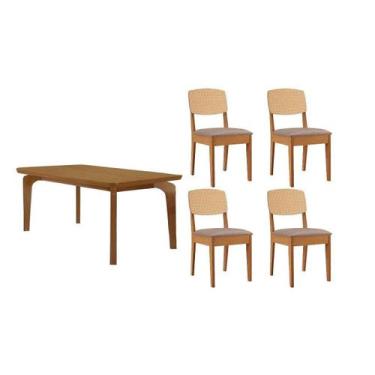 Imagem de Sala Jantar Mesa Londrina Tampo Curvo 120cm+4 Cadeiras Havana Naturale