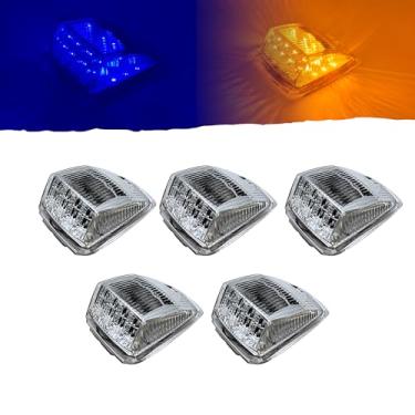 Imagem de All Star Truck Parts 5 x 17 luzes refletoras de LED à prova d'água com marcador quadrado de duas cores brilhantes compatíveis com Kenworth/Peterbilt/Freightliner/Mack/Volvo 12 V (âmbar/azul)