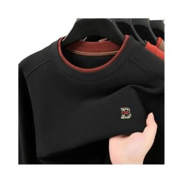 Imagem de Camiseta De Veludo Masculina De Manga Longa Com Gola Redonda, Marca De