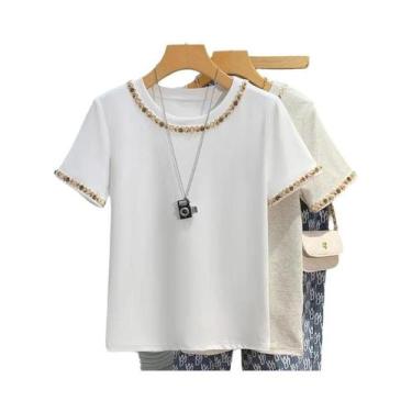 Imagem de Camisetas Femininas Brancas De Algodão Com Manga Curta, Estilo Casual,