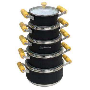 Imagem de Jogo Conjunto KIt de Panela 5 Peças Rafaela Preto com Revestimento Cer