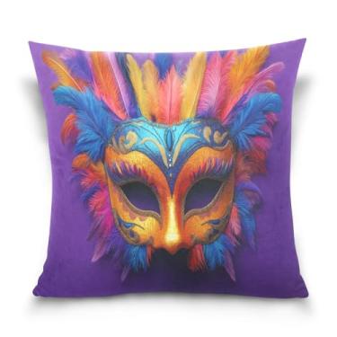 Imagem de ATTX Capas de almofada de máscara colorida de carnaval 50 x 50 cm capas decorativas com zíper para sala de estar sofá-cama (560)