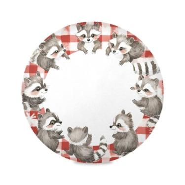 Imagem de STAYTOP Lindo guirlanda de Natal guaxinim redondo 6 peças, tapetes de mesa antiderrapantes fáceis de limpar para casa, cozinha, churrasco, festa, decoração de mesa