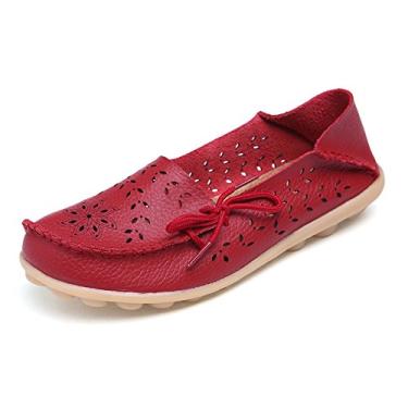 Imagem de VenusCelia Mocassim feminino respirável confortável para caminhada para escritório, Vermelho (cortes), 35
