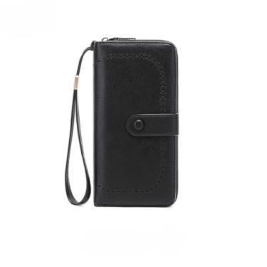 Imagem de Carteira feminina de couro com bloqueio de RFID, bolsa longa, porta-cartão de crédito de grande capacidade (preta)