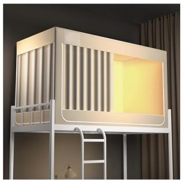 Imagem de Barraca de dossel de cama premium - Moldura de poste de 4 cantos para beliche duplo, cortinas blackout e barraca de privacidade, ideal para dormitório, quarto infantil e decoração elegante