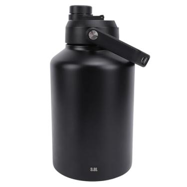 Imagem de TOPINCN Garrafa de água Esportiva 3,8L de Aço Inoxidável de Parede Dupla Isolada a Vácuo Grande Garrafa de água Com Base Antiderrapante TPR para Academia, Acampamento, Caminhada, Viagem (BLACK)