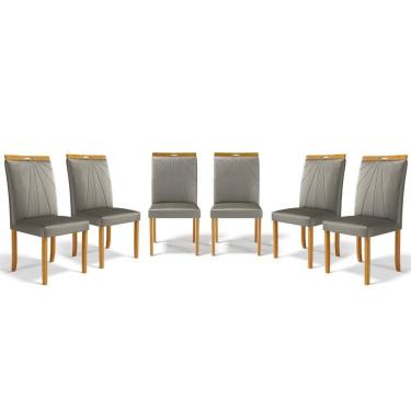 Imagem de Kit Com 6 Cadeiras Maiara Madeira Maciça Estofadas Para Mesa De Jantar Veludo Chumbo 109