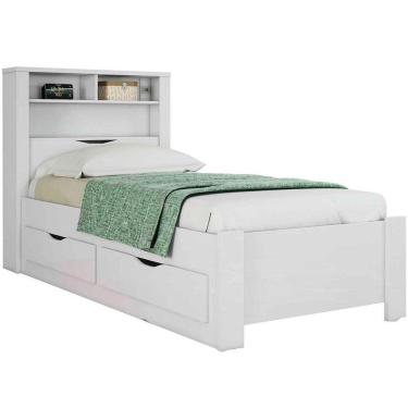 Imagem de Cama Solteiro Infinity Com Baú E 2 Gavetas - Casa Chick Branco