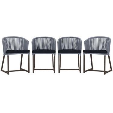 Imagem de 4 Cadeiras De Jantar Noronha Marrom Corda Náutica E12 Trama Prata