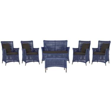 Imagem de Jogo Sofá 4 Poltronas E Mesa Igapó Marrom E9 Trama Original Azul