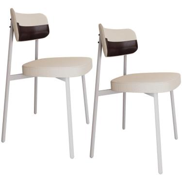 Imagem de Kit 02 Cadeiras Estofada Para Sala De Jantar Astrid Branco C01 Linho Palha Courino Café - Lyam Decor
